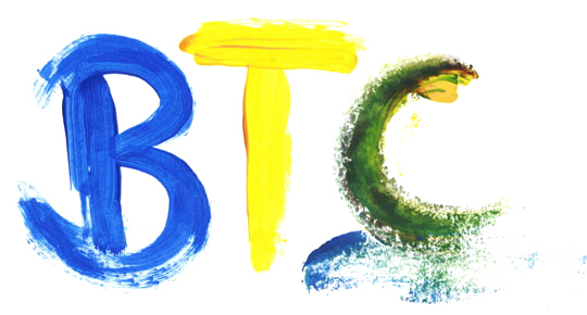 BTC Logo, gemalt in bunter Farbe